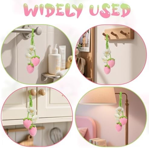 Cute Crochet Strawberry Flower Car Hanging Ornaments 2 Pcs