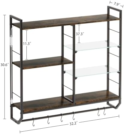 EYOCAL Gaming Floating Shelves with LED Lights and Glass Rack