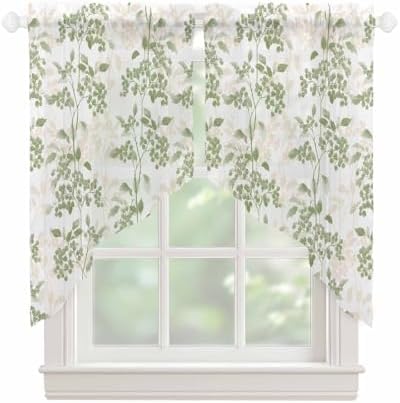 Sage Green Floral Swag Curtains 2 Panels Set