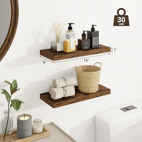 Brown Floating Wall Shelves with Invisible Brackets