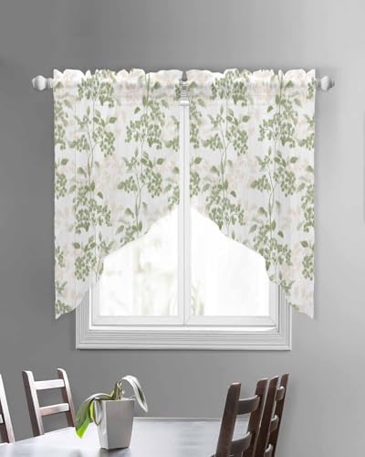 Sage Green Floral Swag Curtains 2 Panels Set