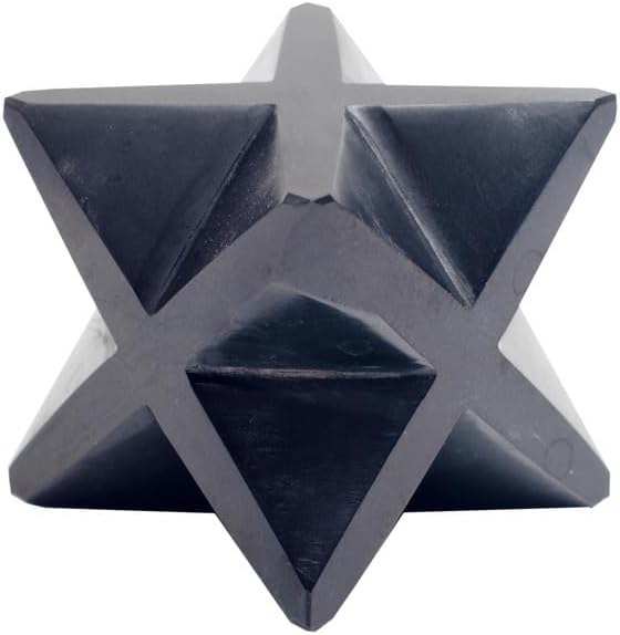 EDZZEL Natural Stone Black Onyx Merkaba and Rose Desert Selenite with Velvet Pouch