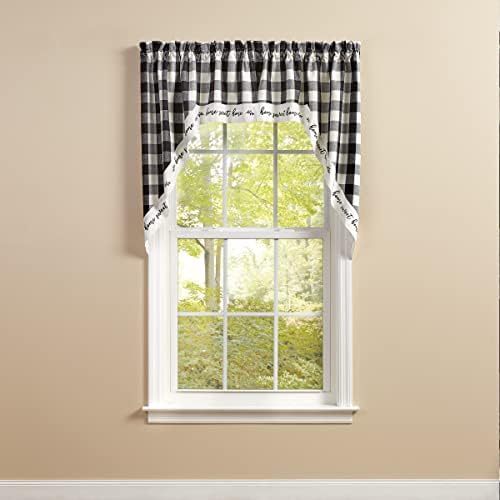 Park Designs Buffalo Check Lined Swags - Black Cream 72x36