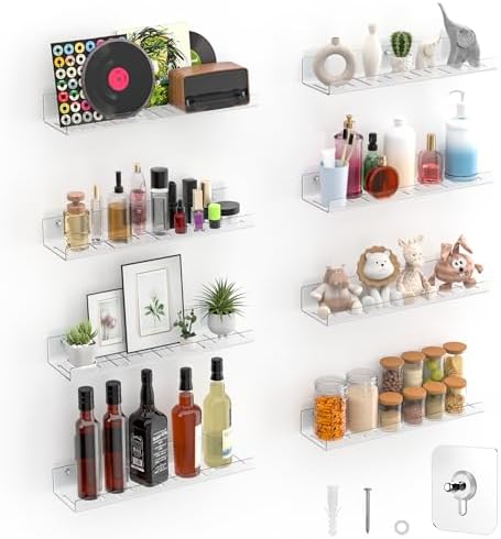 8 Pack Floating Shelves Clear Acrylic Wall Mount Storage Rack