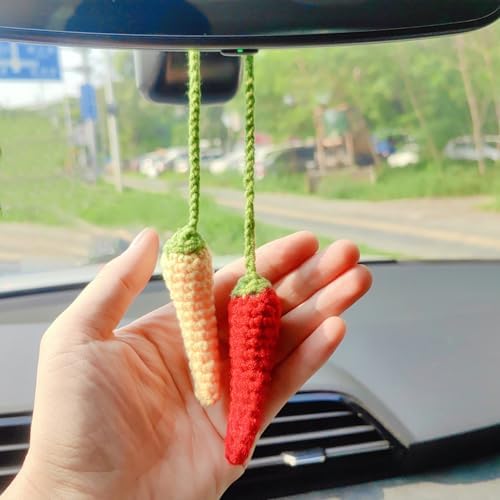 Motaney Crochet Chili Pepper Car Hanging Ornament
