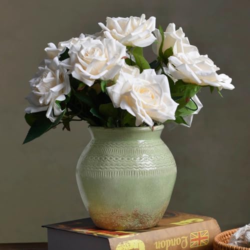 Quoowiit Ceramic Rustic Farmhouse Vase Green