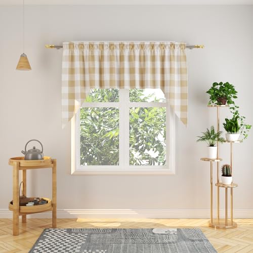 Curtain Swag 1 Panel Classic Buffalo Check Beige White 54x36