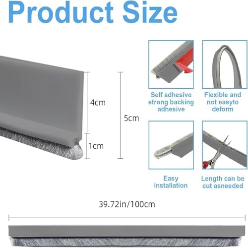 39 Inch Door Draft Stopper with Brush - Adhesive Weather Stripping Seal