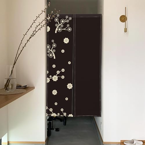 Japanese Noren Door Curtain with Cartoon Flower Tree Print