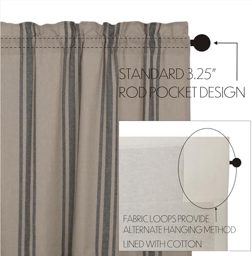 VHC Brands Grain Sack Charcoal Black Stripe Prairie Curtain Panels Set