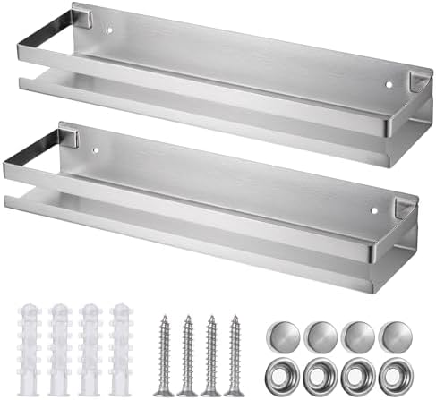 2 Pack Stainless Steel Floating Bathroom Shelf with Guardrails