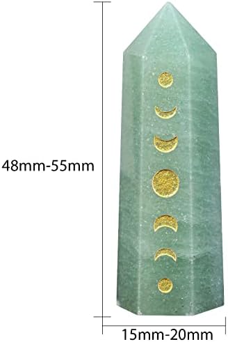 Set of 4 Engraved Moon Phase Crystal Wands for Reiki and Meditation