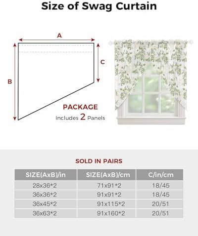 Sage Green Floral Swag Curtains 2 Panels Set