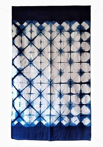 Hand Dyed Shibori Noren Curtain Panels - Geometric Indigo Design 335x59in