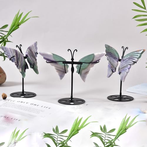 JIC Gem Rainbow Fluorite Crystal Butterfly Angel Wings Sculpture