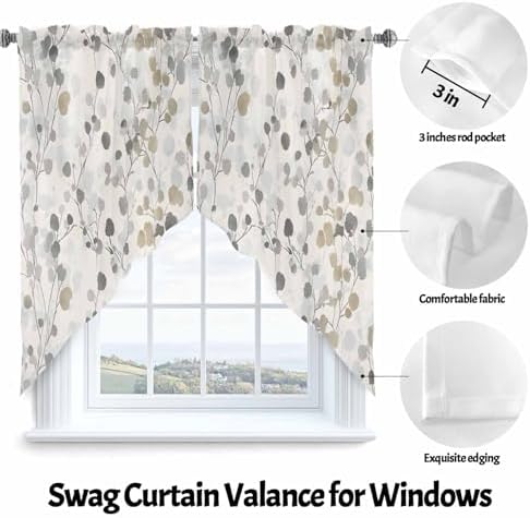 Gray Botanical Swag Valance 2 Pack for Windows