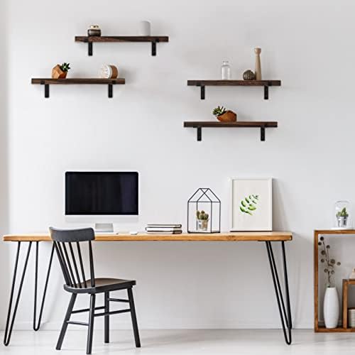 Rustic Wood Floating Shelves Dark Brown Set of 4