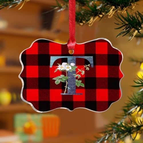 Acrylic Christmas Ornaments 2023 Initial Letter T Blue Green Monogram Hanging Baubles