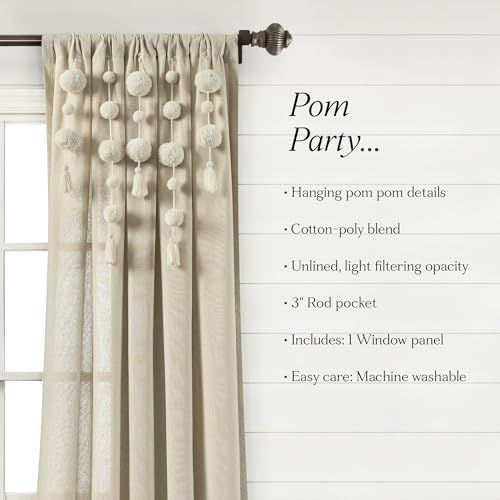 Lush Decor Boho Pom Tassel Curtain Panel 84x52in Dark Linen