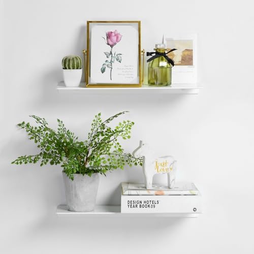 Modern Floating Shelf Wall Mounted Heavy Duty 16 Inch White 2 Pack