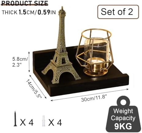 Z Metnal Small Floating Shelves 8x55 Inch 2 Pcs Black