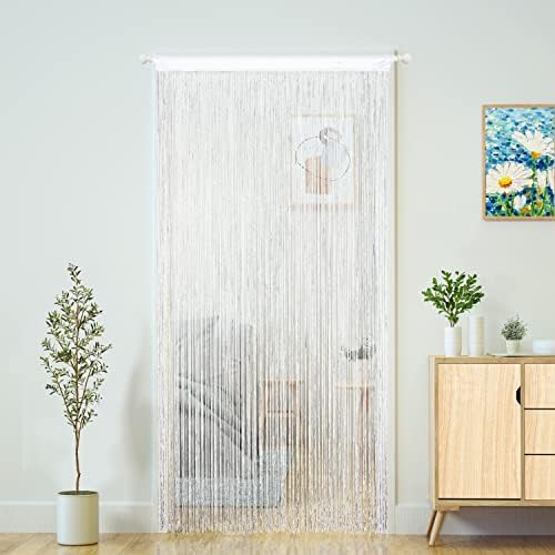Boho Door Curtain with 15 Strings per Inch White