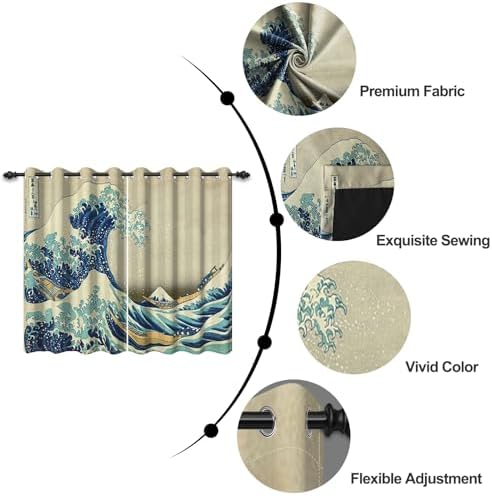 Umpoo Japanese Ukiyoe Blackout Curtains Set of 2 Panels 52x84 Inch