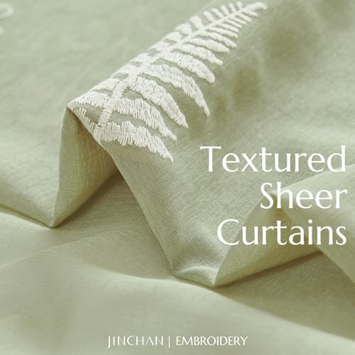 Jinchan French Sheer Door Curtain with Tieback 40 Inches Green on Beige