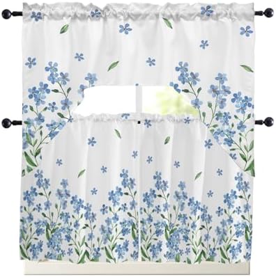 Farmhouse Floral Curtains Swag Valance and Tier Set 24 Inch