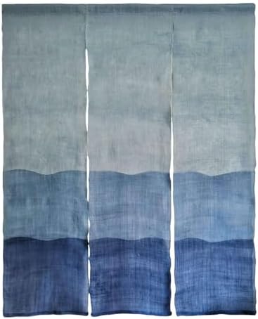 Handwoven Japanese Noren Curtain 3 Panels Blue Waves