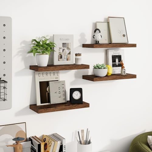 Brown Floating Wall Shelves with Invisible Brackets