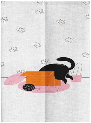Chickwin Japanese Door Curtain Black Cat Panel