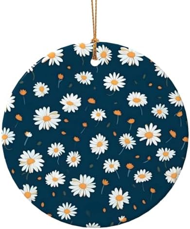 Christmas Ornaments Daisy Flower Round Ceramic Pendant Decor