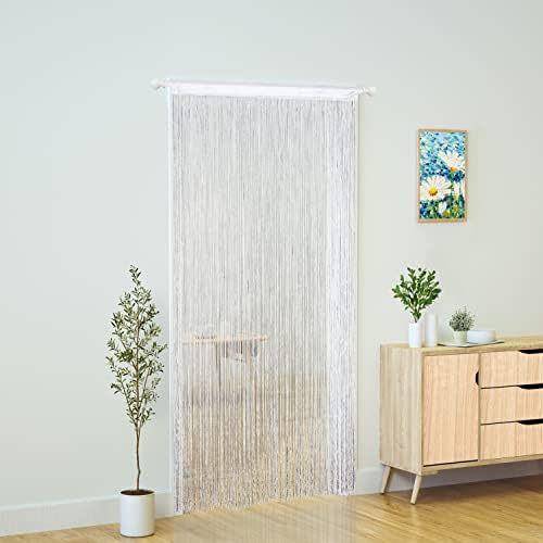 Boho Door Curtain with 15 Strings per Inch White