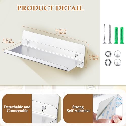 LOXSUN Floating Wall Shelf Stainless Steel No Drilling Shower Organizer