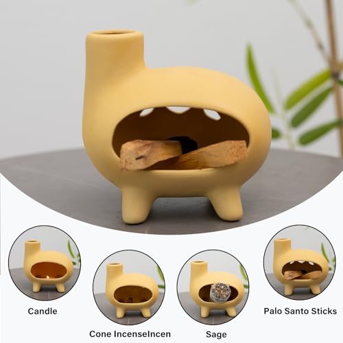 Elegant Handcrafted Ceramic Palo Santo Burner with Yellow Terracotta Feet