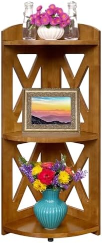 YCICI Corner Shelf Stand 3 Tier Natural Wood Bookshelf
