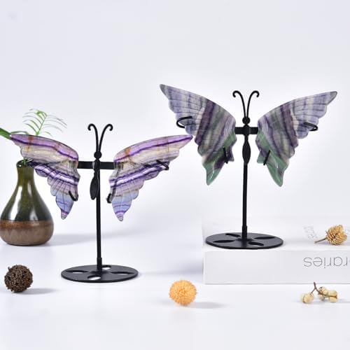JIC Gem Rainbow Fluorite Crystal Butterfly Angel Wings Sculpture