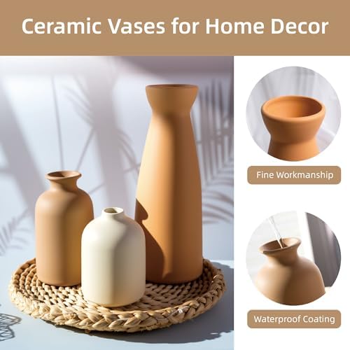 Ceramic Vase Set of 3 Modern Boho Farmhouse Decor
