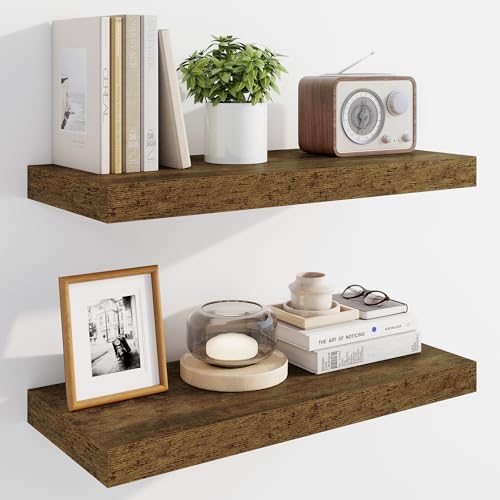 Marsmiles 24 Inch Floating Shelves Set of 2 Rustic Brown