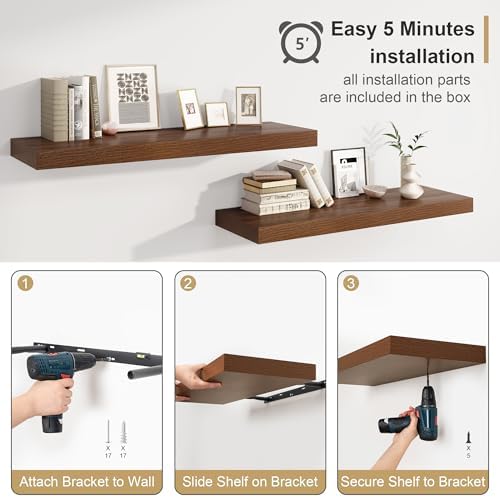 12 Inch Deep Walnut Floating Shelves Set of 1