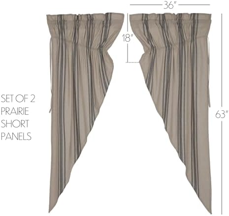 VHC Brands Grain Sack Charcoal Black Stripe Prairie Curtain Panels Set