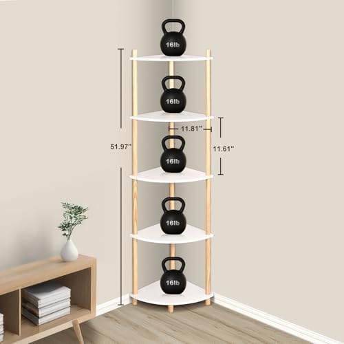 YGYQZ 5 Tier Corner Bookshelf Stand - Narrow Stable Rustic Style
