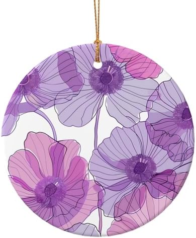 Purple Anemone Ceramic Hanging Christmas Ornaments
