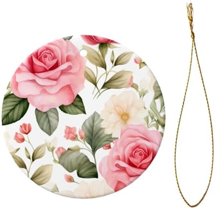 Christmas Ornaments Rose Flower Ceramic Pendant Hanging Decor