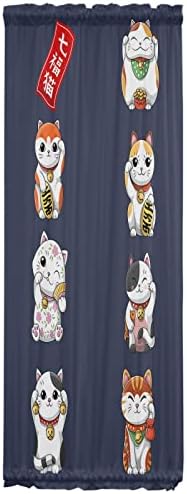 Japanese Noren Door Curtains With Double Rod Pocket Lucky Cats Blue