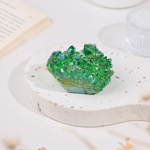 SUNYIK Green Titanium Coated Crystal Cluster Figurine