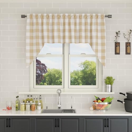 Curtain Swag 1 Panel Classic Buffalo Check Beige White 54x36