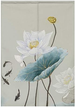 BAIHT HOME Japanese Curtain Cotton Linen Door Panel White Lotus Design