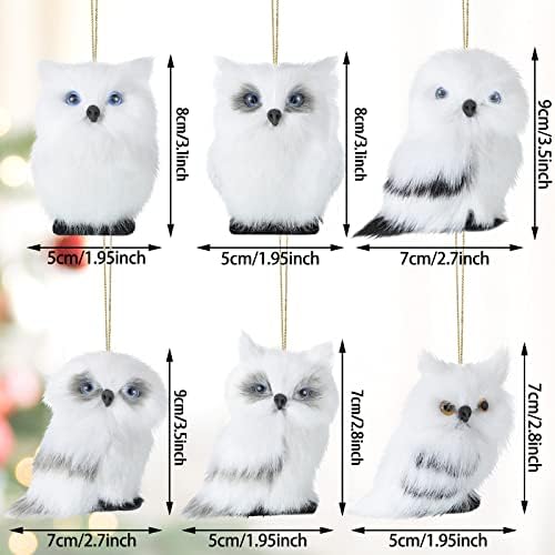 12 Pcs White Faux Fur Owl Christmas Hanging Decorations